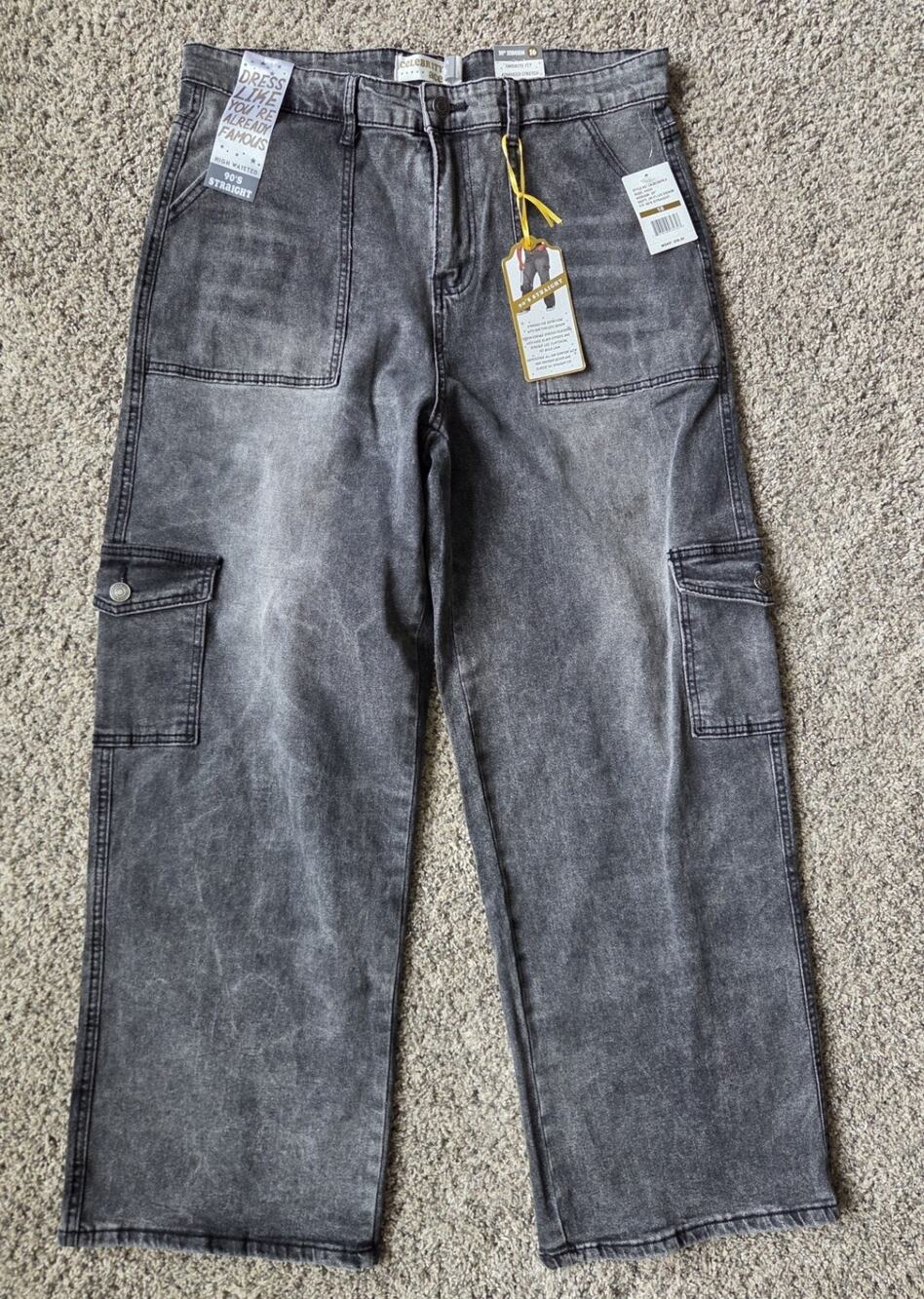 Celebrity Pink Ace High Rise 90s Straight Cargo Jeans Gray Wash Junior Plus 16